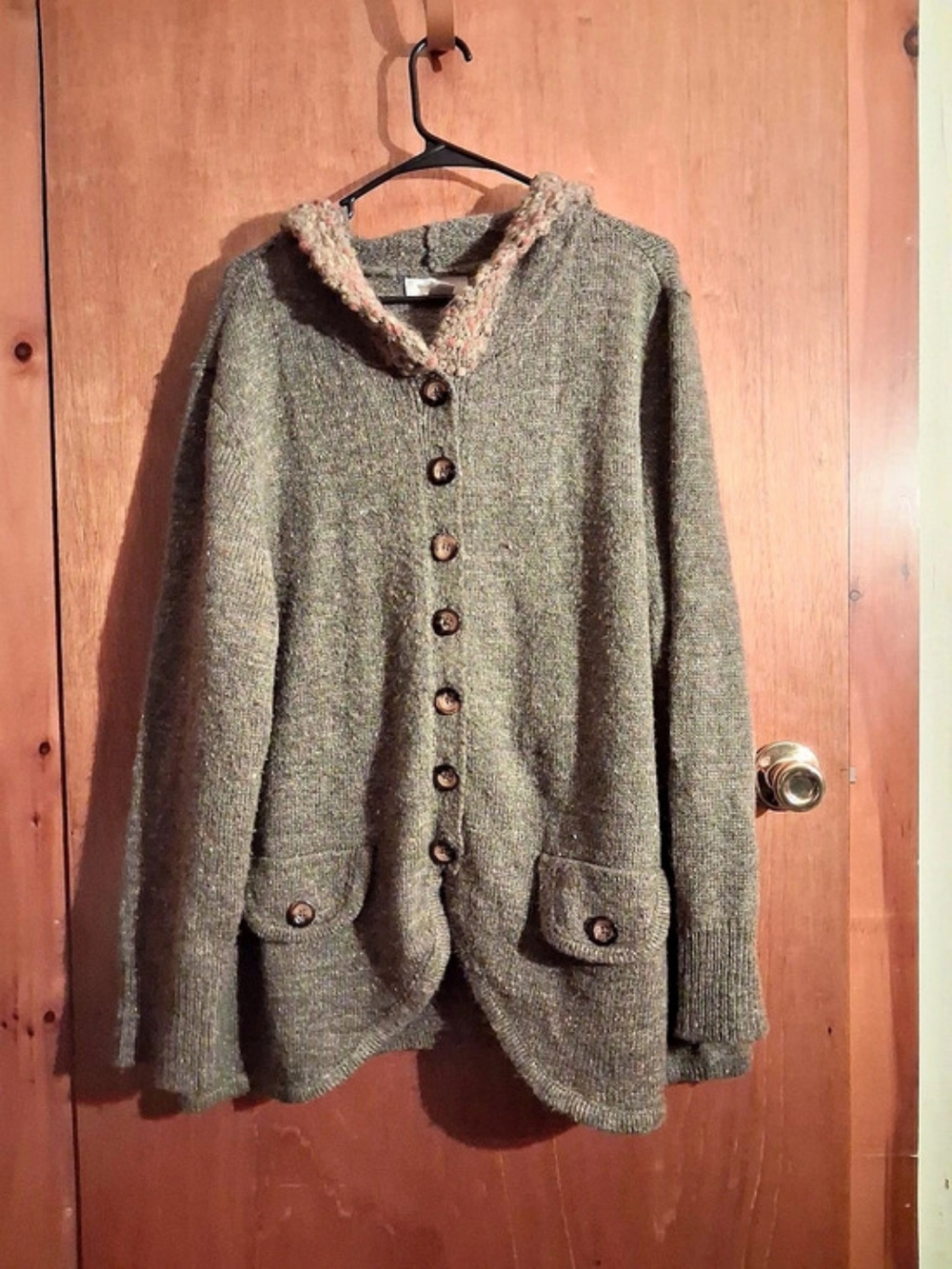CJ Banks Textured Hooded Cardigan in Grey & Brown Like New